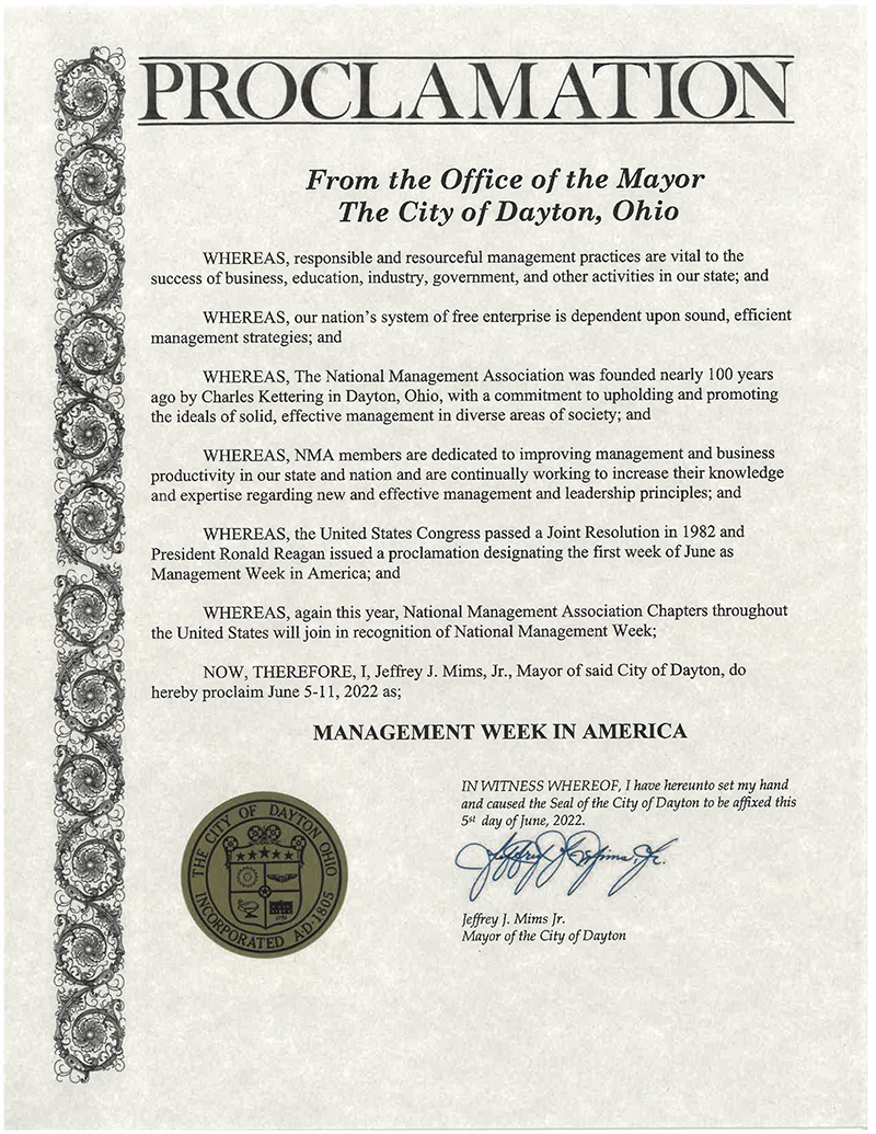 Dayton Mayor proclaims Management Week The National Management